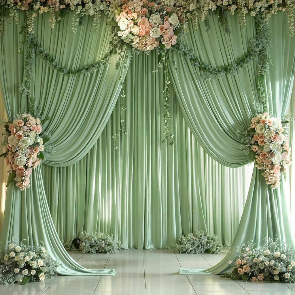 SAGE - 5Ft x 15 Ft Wrinkle Free Backdrop Curtains for Parties  - 4 Panels Silky Interlock Backdrop for Weddings Birthday Party Curtains