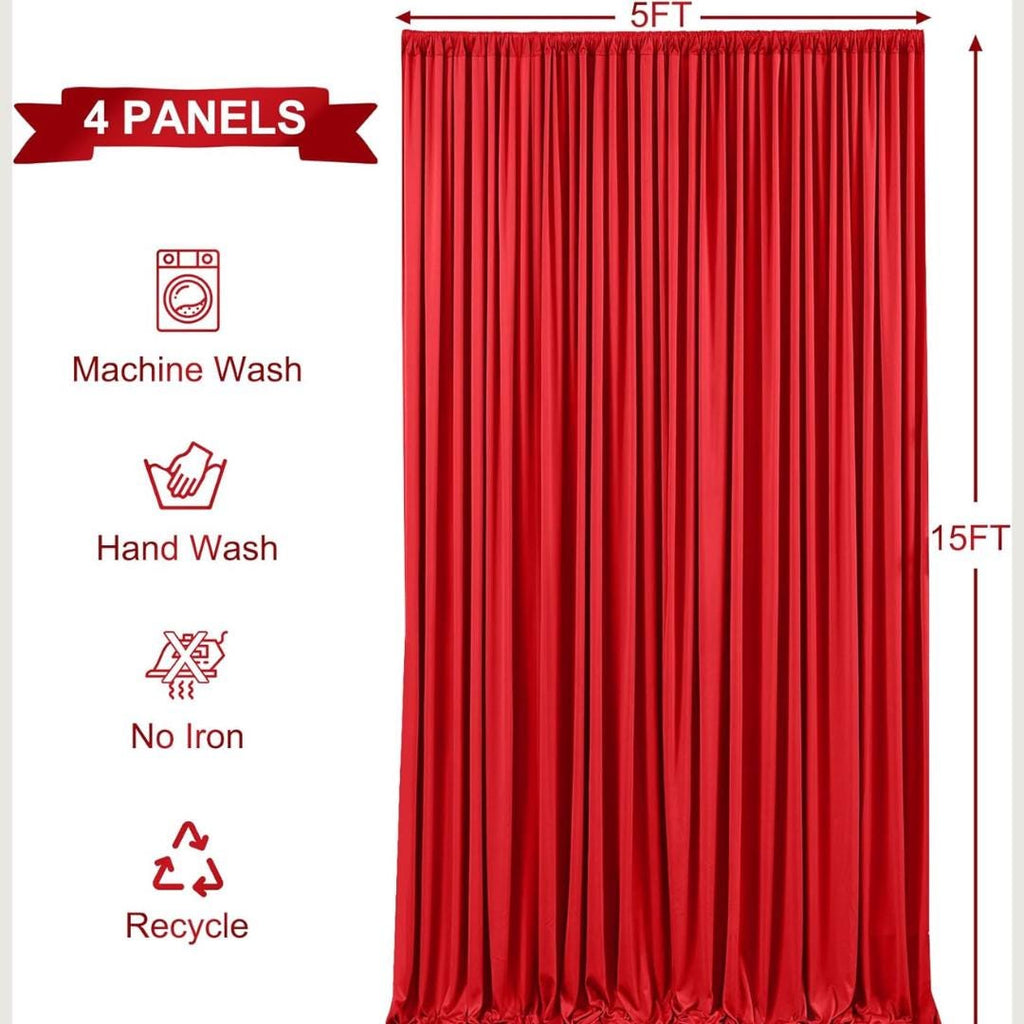 RED - Wrinkle Free Backdrop Curtains for Parties  - 4 Panels 5x15ft Silky Interlock Backdrop for Weddings Birthday Party Curtains