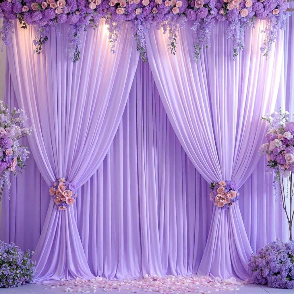 LAVENDER - 5 Ft x 15 Ft Wrinkle Free Backdrop Curtains for Parties  - 4 Panels Silky Interlock Backdrop for Weddings Birthday Party Curtains