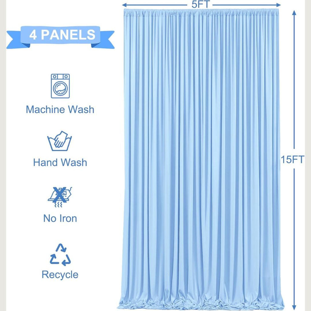 LT BLUE - 5Ft x 15 Ft Wrinkle Free Backdrop Curtains for Parties  - 4 Panels Silky Interlock Backdrop for Weddings Birthday Party Curtains