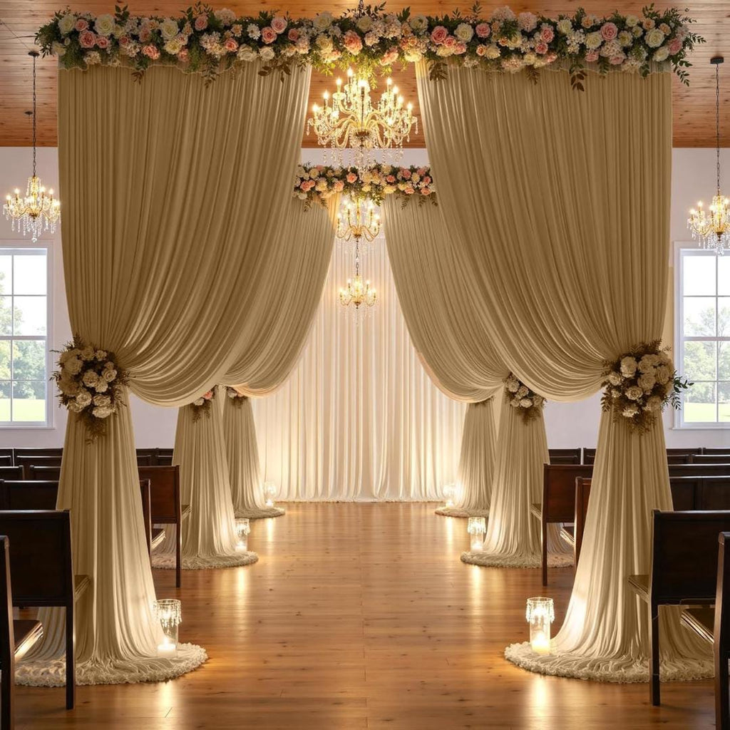 CHAMPAGNE - 5 Ft x 15Ft Wrinkle Free Backdrop Curtains for Parties  - 4 Panels Silky Interlock Backdrop for Weddings Birthday Party Curtains