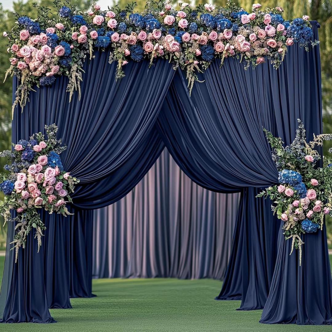 NAVY BLUE - Wrinkle Free Backdrop Curtains for Parties  - 4 Panels 5x15ft Silky Interlock Backdrop for Weddings Birthday Party Curtains