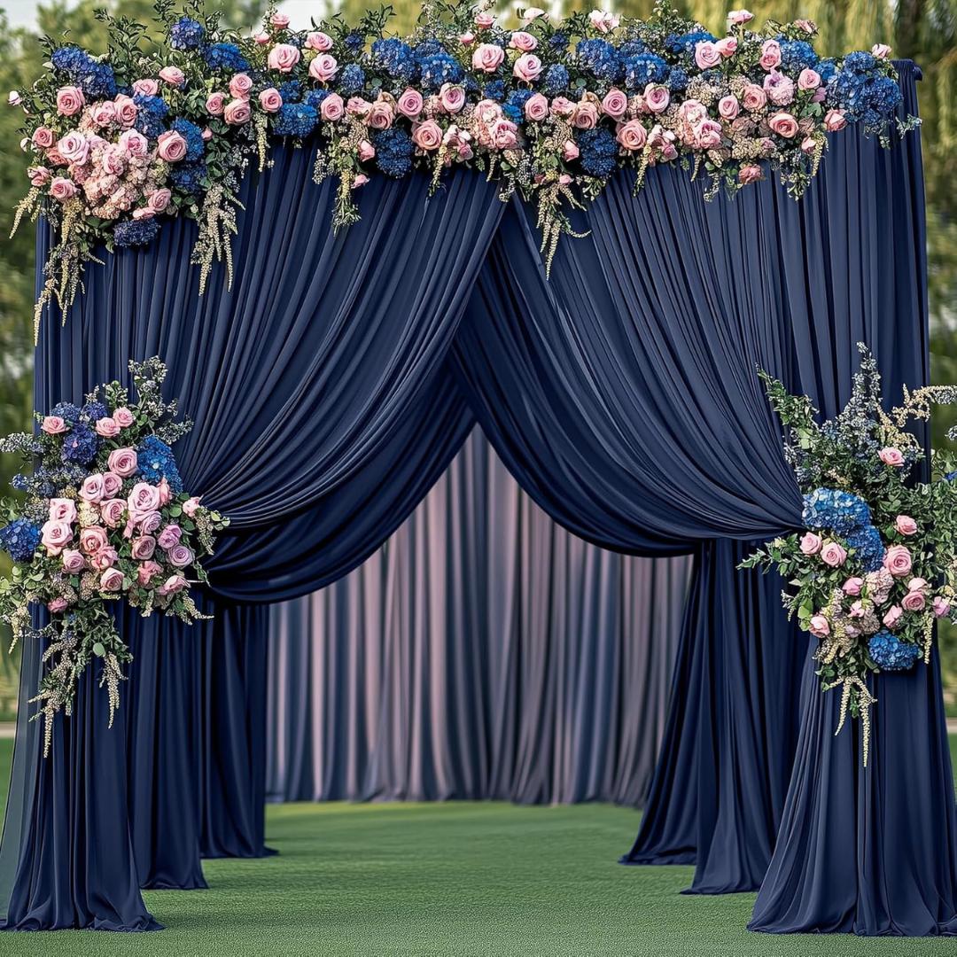 NAVY BLUE - 5Ft x 15Ft Wrinkle Free Backdrop Curtains for Parties  - 4 Panels Silky Interlock Backdrop for Weddings Birthday Party Curtains