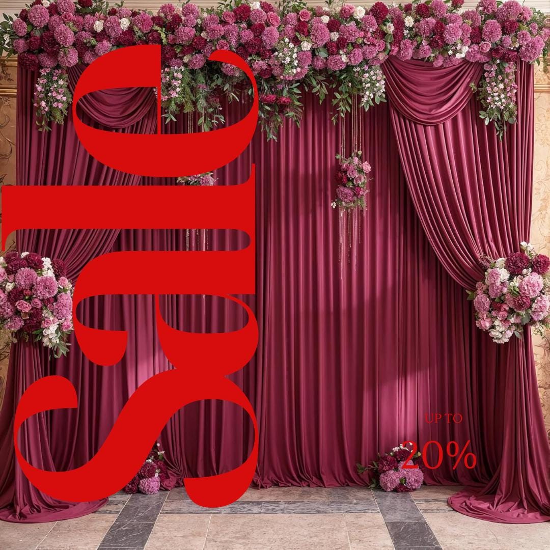 BURGUNDY - Wrinkle Free Backdrop Curtains for Parties  - 4 Panels 5x15ft Silky Interlock Backdrop for Weddings Birthday Party Curtains