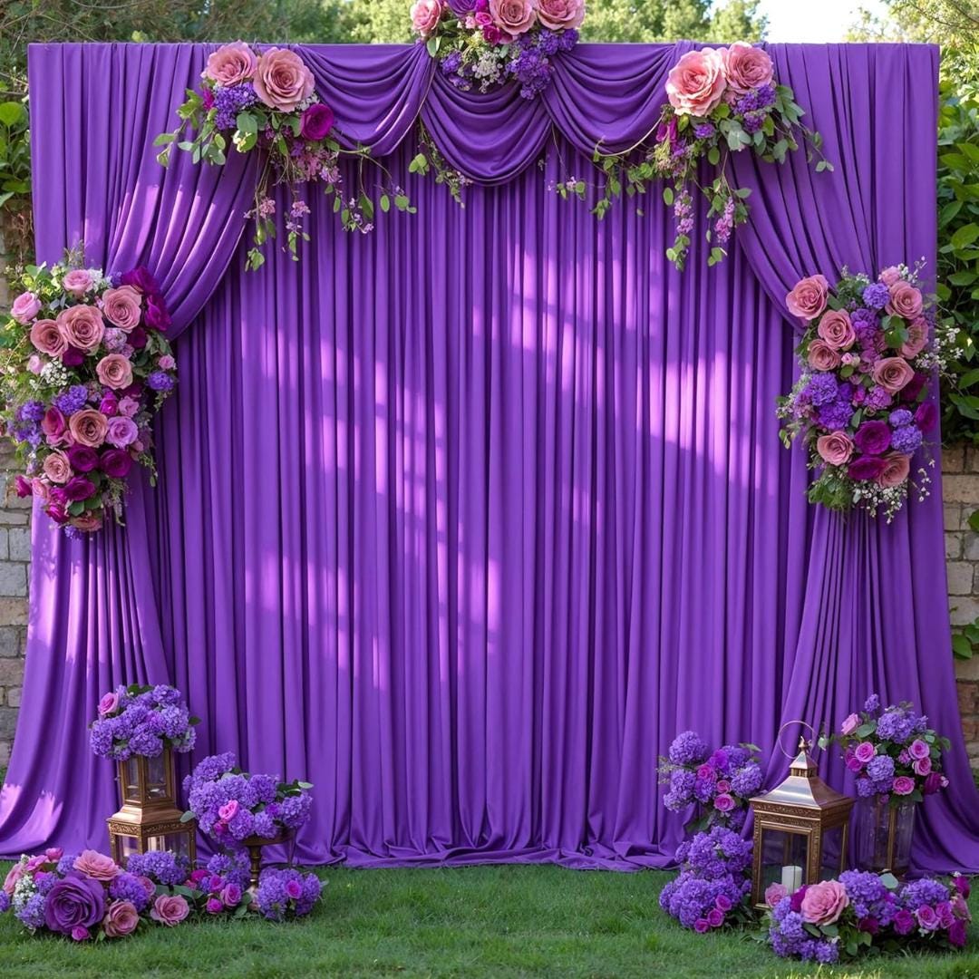 PURPLE - 5Ft x 15Ft Wrinkle Free Backdrop Curtains for Parties  - 4 Panels Silky Interlock Backdrop for Weddings Birthday Party Curtains