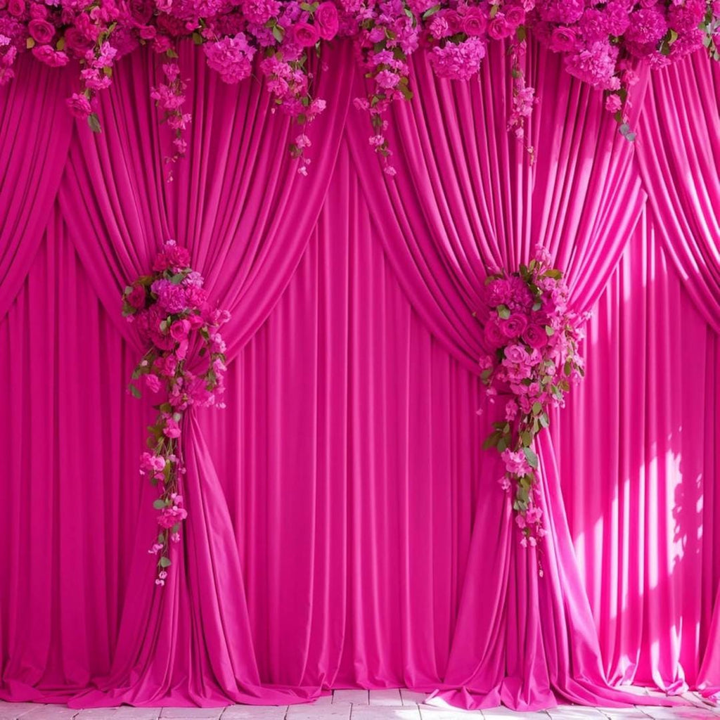 FUCHSIA - 5Ft x 15Ft Wrinkle Free Backdrop Curtains for Parties  - 4 Panels Silky Interlock Backdrop for Weddings Birthday Party Curtains