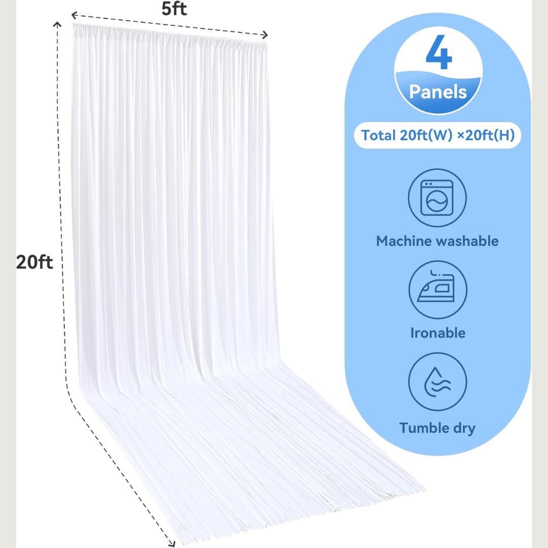 WHITE - 5' x 21 Ft Ceiling Drapes for Wedding Parties, Wrinkle Free Interlock Canopy Tent Draping Ceiling Curtains Arch Drapery for Events