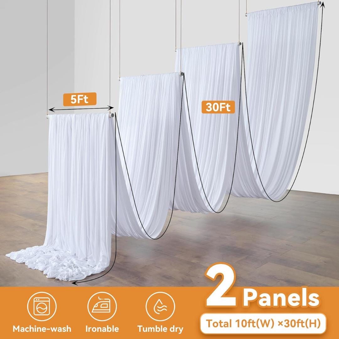 ROYAL - 5' x 33 Ft Ceiling Drapes for Wedding Parties, Wrinkle Free Interlock Canopy Tent Draping Ceiling Curtains Arch Drapery for Events