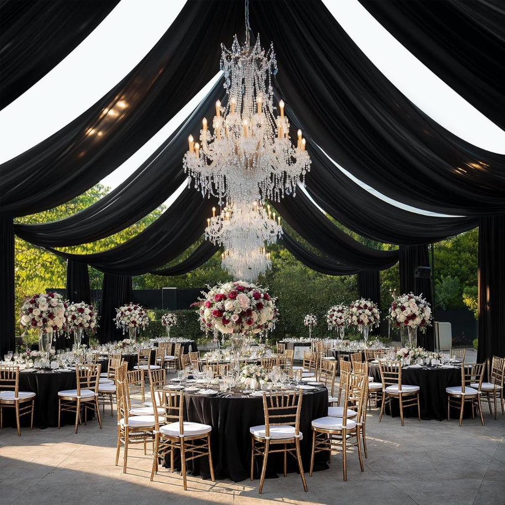 BLACK - 5' x 33 Ft Ceiling Drapes for Wedding Parties, Wrinkle Free Interlock Canopy Tent Draping Ceiling Curtains Arch Drapery for Events
