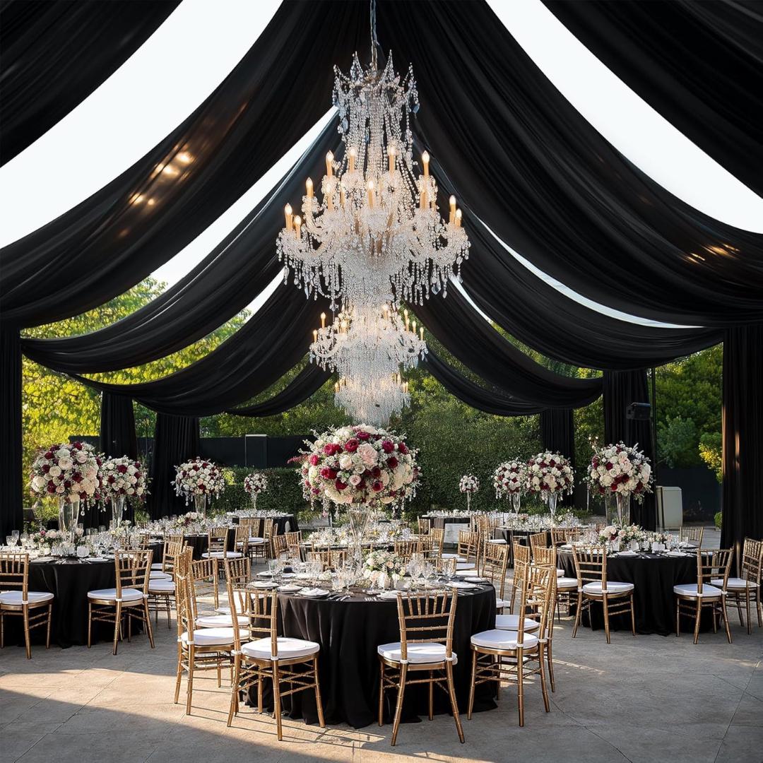 BLACK - 5' x 33 Ft Ceiling Drapes for Wedding Parties, Wrinkle Free Interlock Canopy Tent Draping Ceiling Curtains Arch Drapery for Events