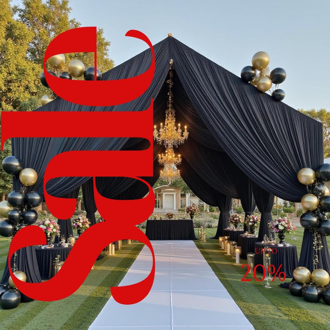 BLACK - 5' x 33 Ft Ceiling Drapes for Wedding Parties, Wrinkle Free Interlock Canopy Tent Draping Ceiling Curtains Arch Drapery for Events