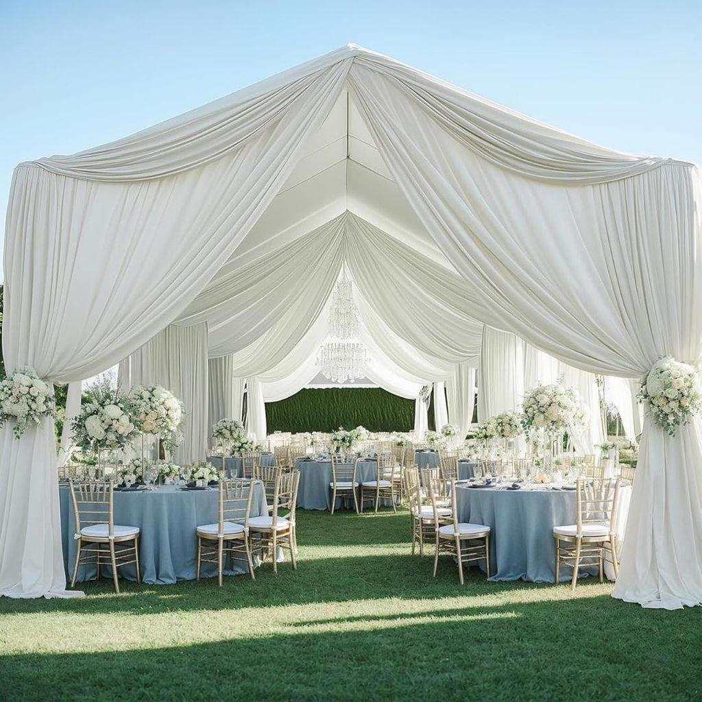 IVORY - 5' x 21 Ft Ceiling Drapes for Wedding Parties, Wrinkle Free Interlock Canopy Tent Draping Ceiling Curtains Arch Drapery for Events