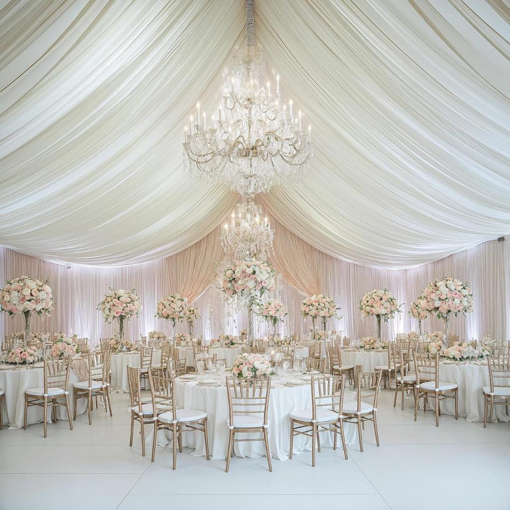 IVORY - 5' x 40 Ft Ceiling Drapes for Wedding Parties, Wrinkle Free Interlock Canopy Tent Draping Ceiling Curtains Arch Drapery for Events
