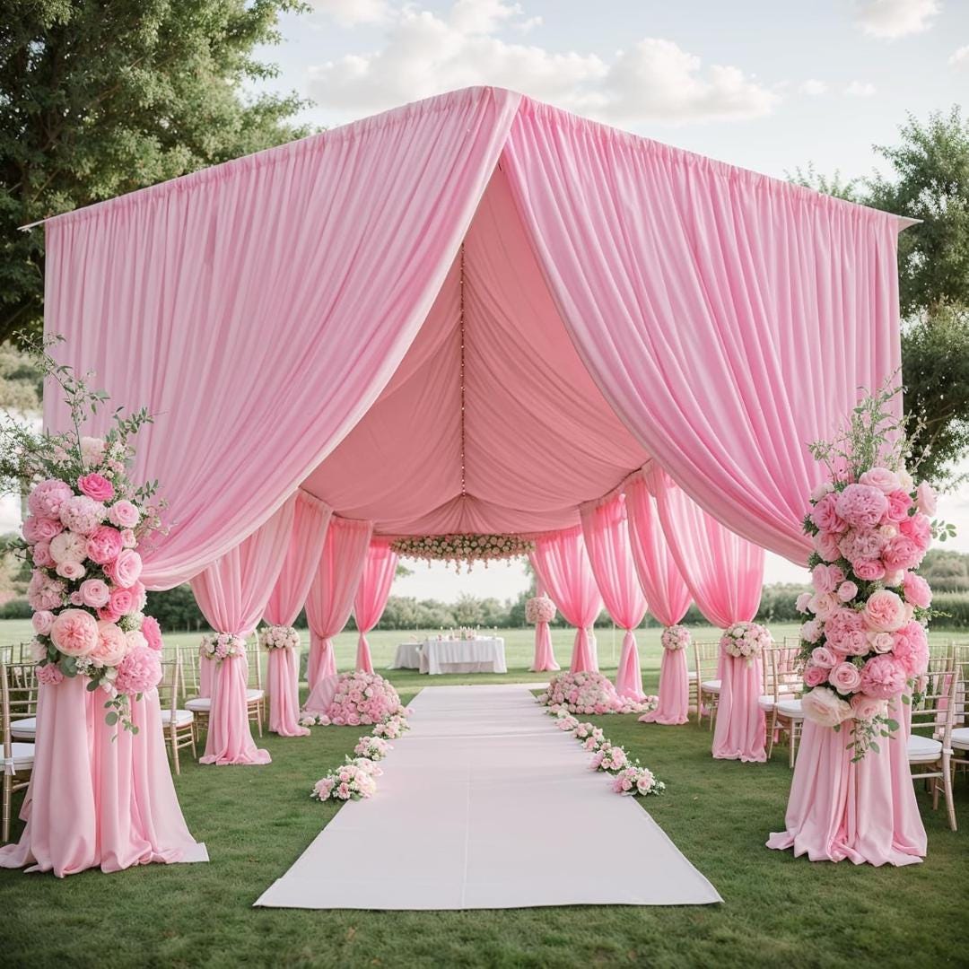 PINK - 5' x 21 Ft Ceiling Drapes for Wedding Parties, Wrinkle Free Interlock Canopy Tent Draping Ceiling Curtains Arch Drapery for Events