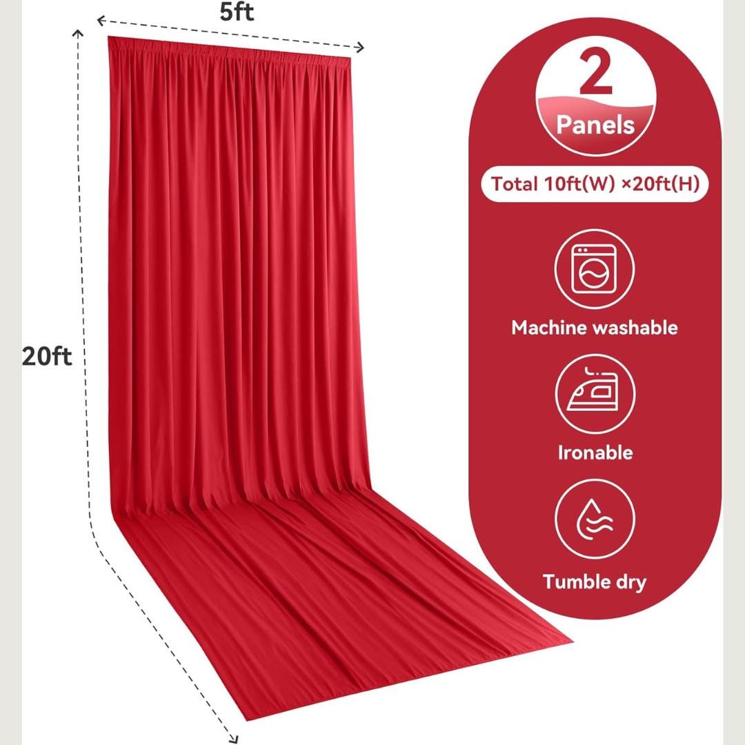 RED - 5' x 21 Ft Ceiling Drapes for Wedding Parties, Wrinkle Free Interlock Canopy Tent Draping Ceiling Curtains Arch Drapery for Events