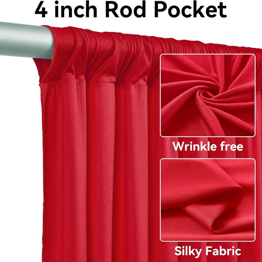 RED - 5' x 21 Ft Ceiling Drapes for Wedding Parties, Wrinkle Free Interlock Canopy Tent Draping Ceiling Curtains Arch Drapery for Events