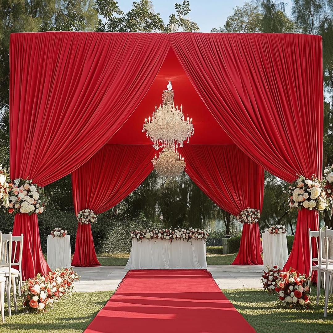RED - 5' x 21 Ft Ceiling Drapes for Wedding Parties, Wrinkle Free Interlock Canopy Tent Draping Ceiling Curtains Arch Drapery for Events