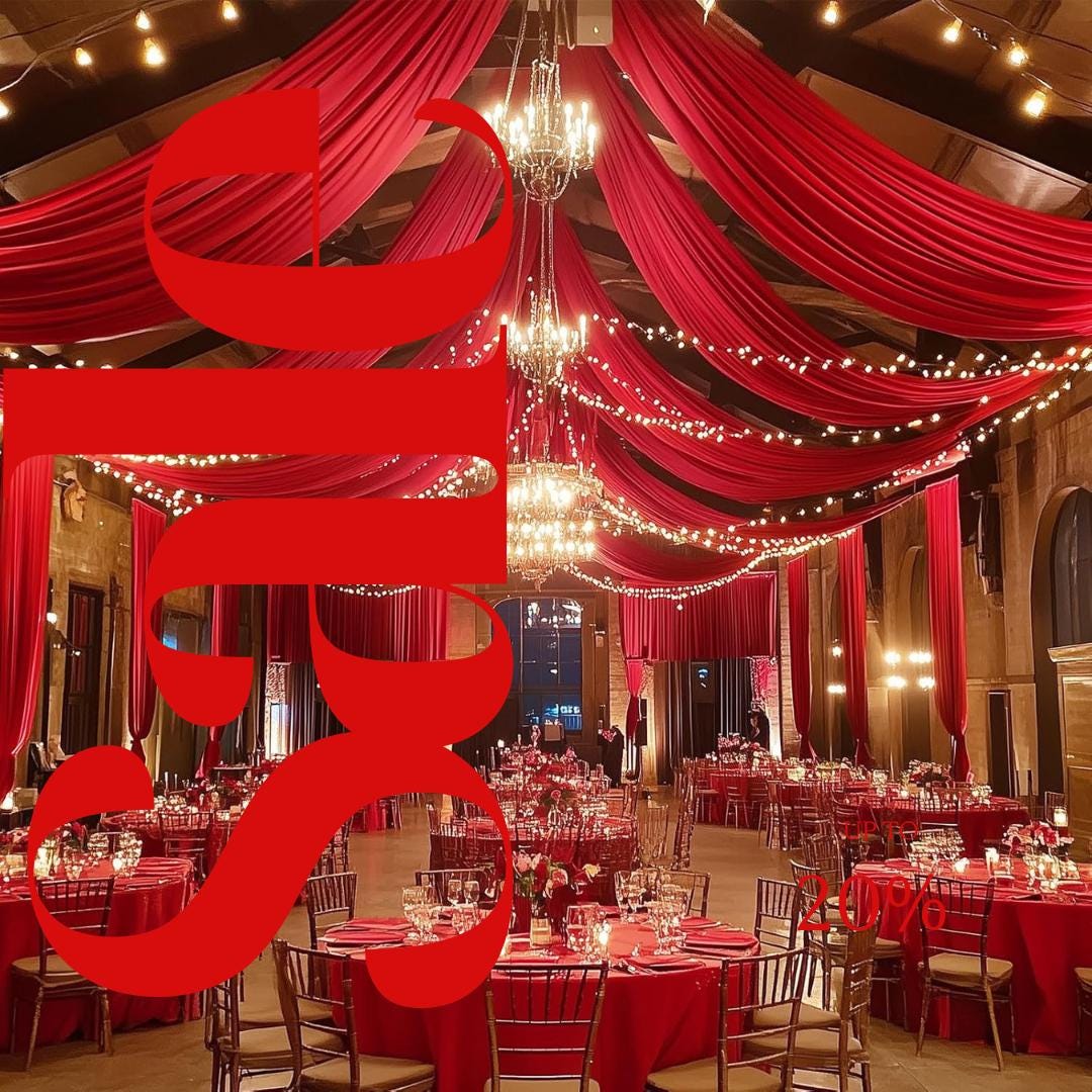 RED - 5' x 40 Ft Ceiling Drapes for Wedding Parties, Wrinkle Free Interlock Canopy Tent Draping Ceiling Curtains Arch Drapery for Events