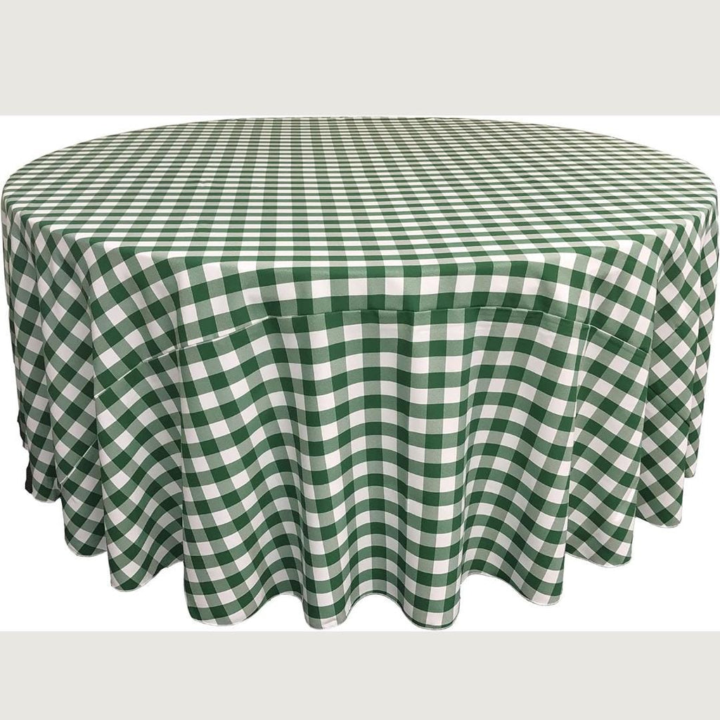 WHITE/HUNTER - Polyester Gingham Checkered Tablecloth - Round Table Cover Overlay for Wedding Birthday Party Baby Bridal Shower. Choose Size