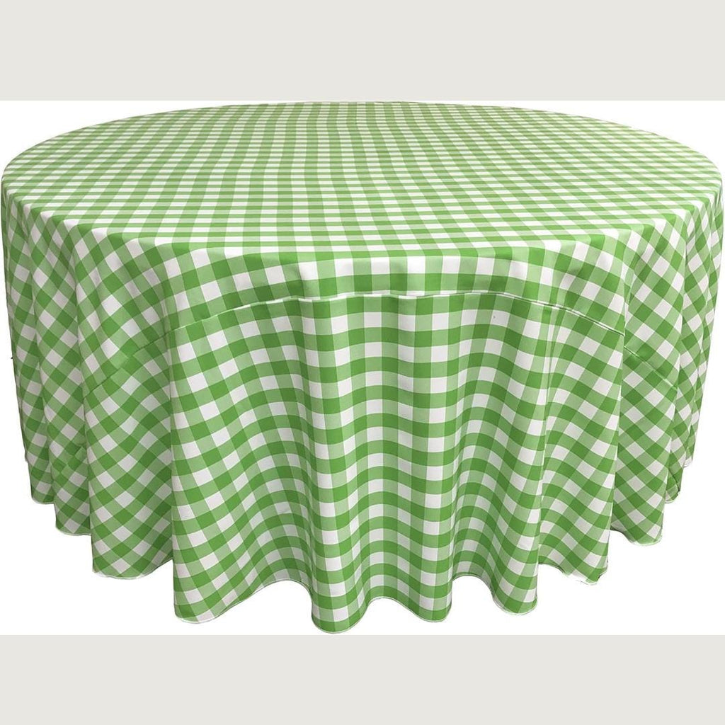 WHITE/LIME - Polyester Gingham Checkered Tablecloth - Round Table Cover Overlay for Wedding Birthday Party Baby Bridal Shower. Choose Size