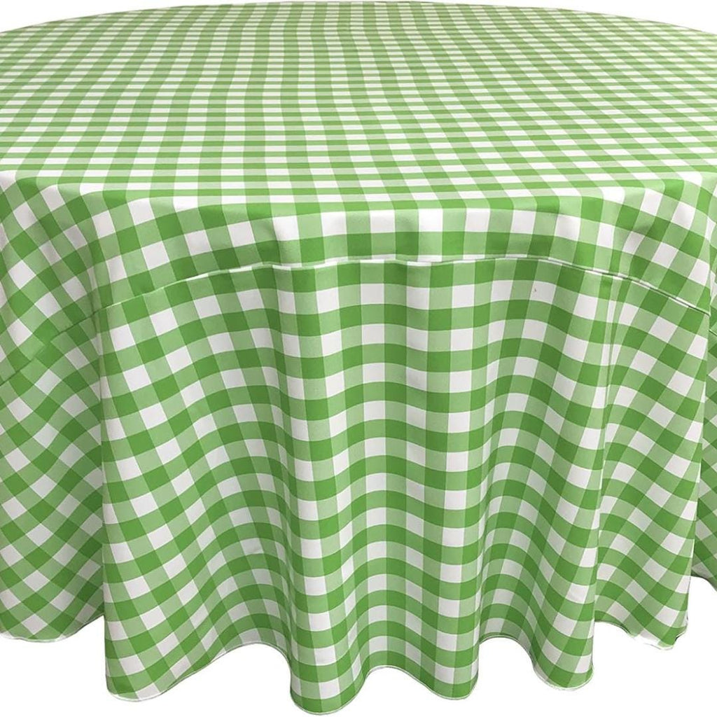 WHITE/LIME - Polyester Gingham Checkered Tablecloth - Round Table Cover Overlay for Wedding Birthday Party Baby Bridal Shower. Choose Size
