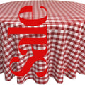 WHITE/RED - Polyester Gingham Checkered Tablecloth - Round Table Cover Overlay for Wedding Birthday Party Baby Bridal Shower. Choose Size