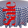 WHITE/ROYAL - Polyester Gingham Checkered Tablecloth - Round Table Cover Overlay for Wedding Birthday Party Baby Bridal Shower. Choose Size