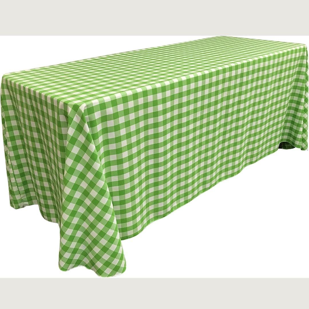 WHITE/LIME - Polyester Gingham Checkered Rectangular - Table Cover Overlay for Wedding Birthday Party Baby Bridal Shower. Choose Size