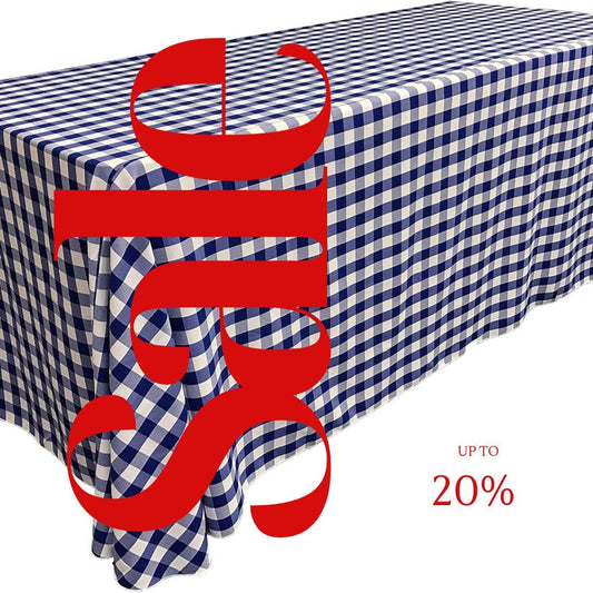 WHITE/ROYAL - Polyester Gingham Checkered Rectangular - Table Cover Overlay for Wedding Birthday Party Baby Bridal Shower. Choose Size