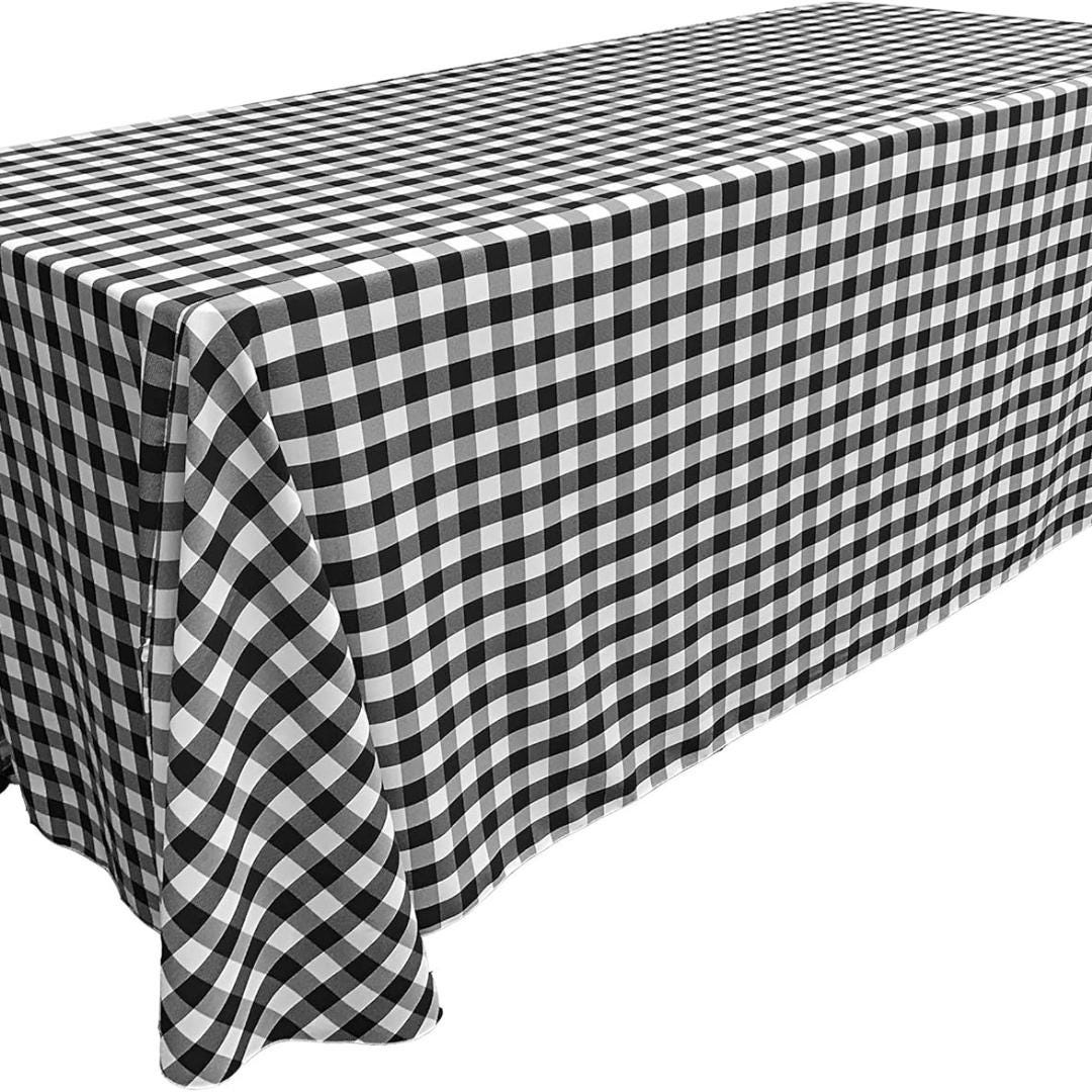 WHITE/BLACK - Polyester Gingham Checkered Rectangular - Table Cover Overlay for Wedding Birthday Party Baby Bridal Shower. Choose Size