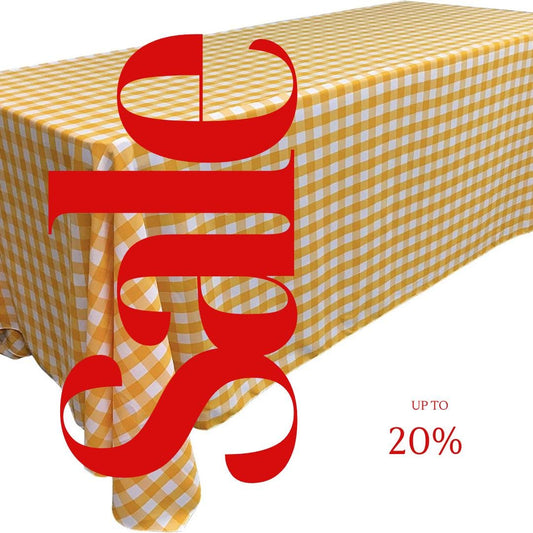 WHITE/YELLOW - Polyester Gingham Checkered Rectangular - Table Cover Overlay for Wedding Birthday Party Baby Bridal Shower. Choose Size