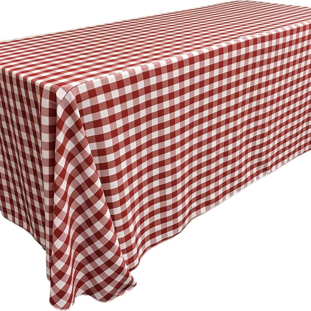 WHITE/RED - Polyester Gingham Checkered Rectangular - Table Cover Overlay for Wedding Birthday Party Baby Bridal Shower. Choose Size