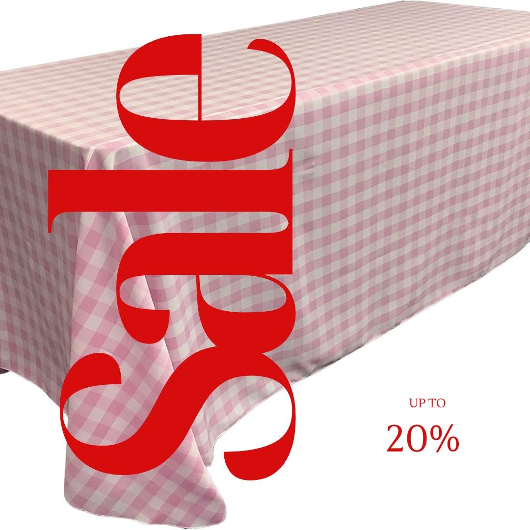 WHITE/PINK - Polyester Gingham Checkered Rectangular - Table Cover Overlay for Wedding Birthday Party Baby Bridal Shower. Choose Size