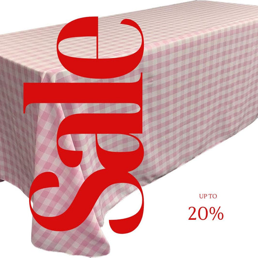 WHITE/PINK - Polyester Gingham Checkered Rectangular - Table Cover Overlay for Wedding Birthday Party Baby Bridal Shower. Choose Size