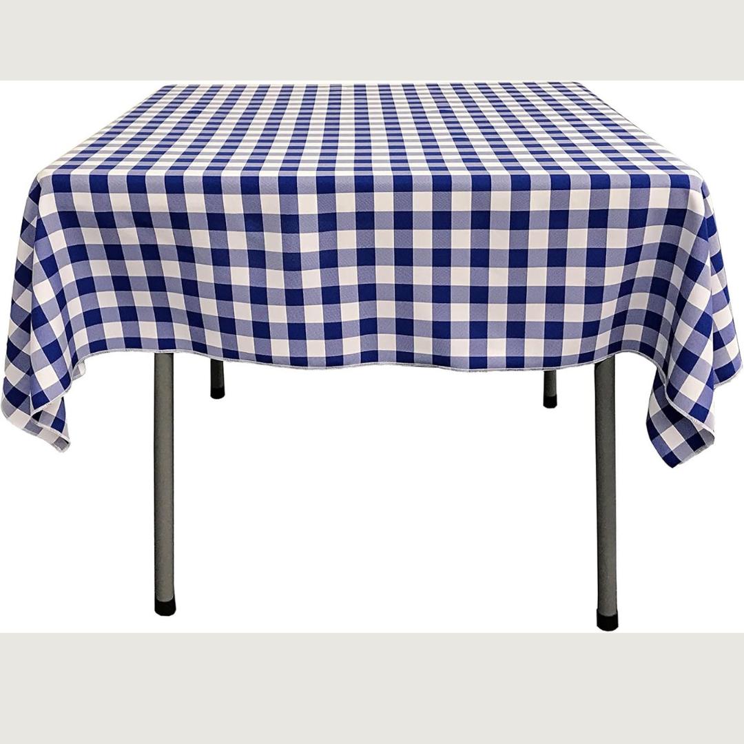 WHITE/ROYAL - Gingham Overlay - Checkered Tablecloth for Parties - Farmhouse Tablecloth - Spring Tablecloth - Picnic Tablecloth