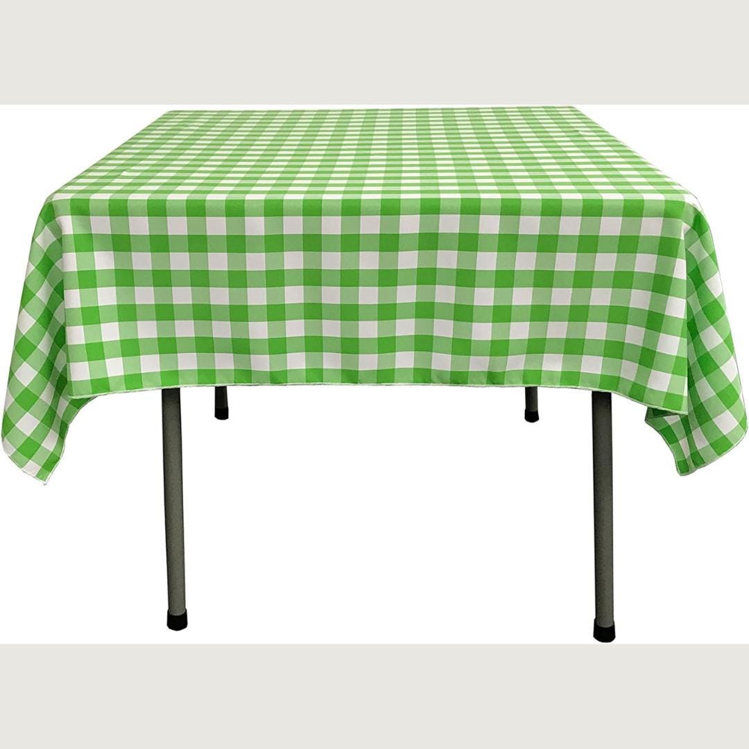 WHITE/LIME - Gingham Overlay - Checkered Tablecloth for Parties - Farmhouse Tablecloth - Spring Tablecloth - Picnic Tablecloth
