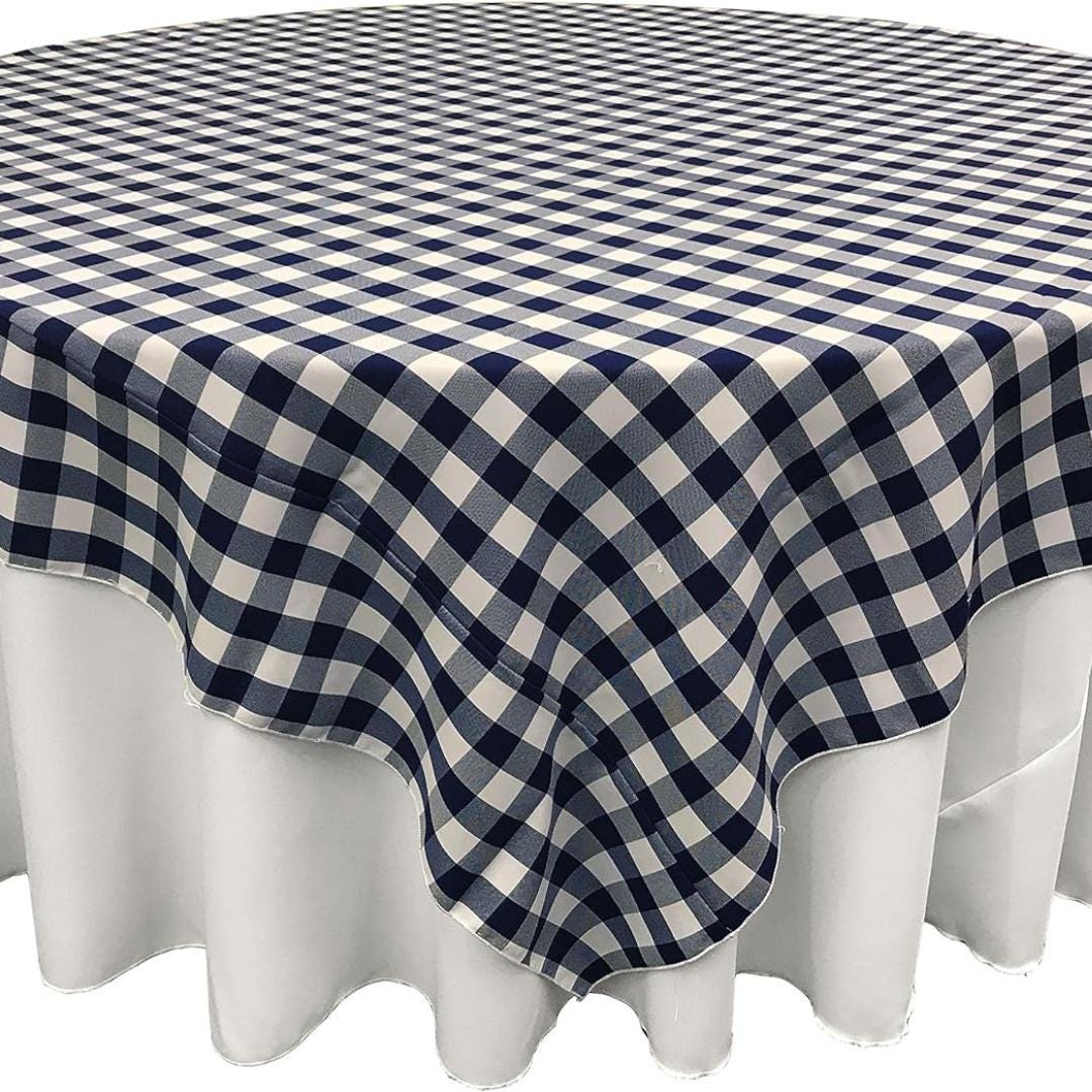 WHITE/NAVY - Gingham Overlay - Checkered Tablecloth for Parties - Farmhouse Tablecloth - Spring Tablecloth - Picnic Tablecloth