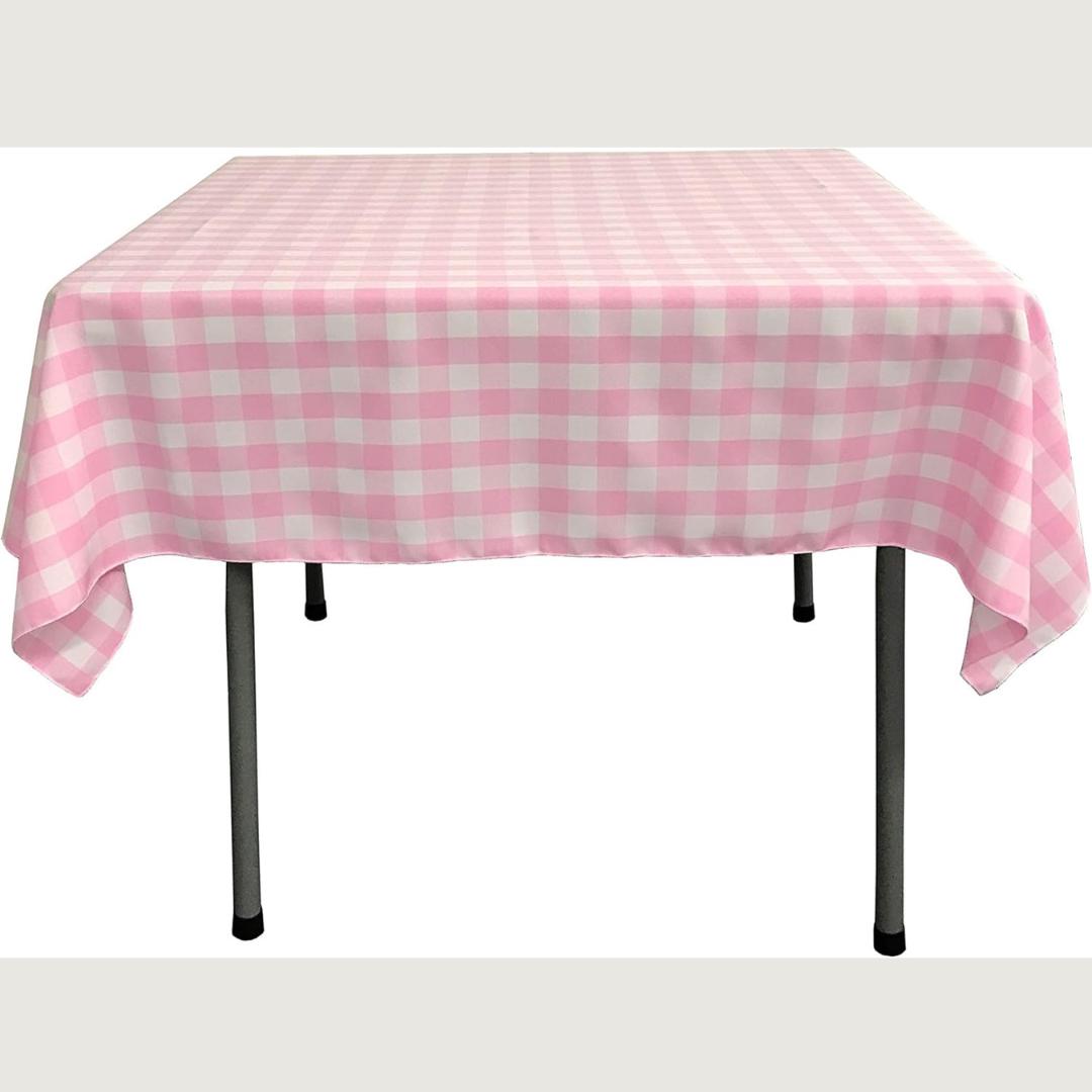 WHITE/PINK - Gingham Overlay - Checkered Tablecloth for Parties - Farmhouse Tablecloth - Spring Tablecloth - Picnic Tablecloth