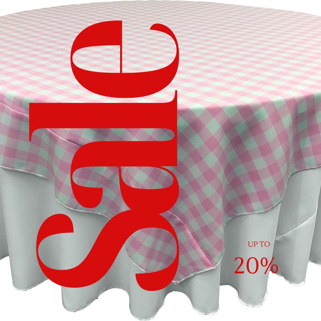 WHITE/PINK - Gingham Overlay - Checkered Tablecloth for Parties - Farmhouse Tablecloth - Spring Tablecloth - Picnic Tablecloth