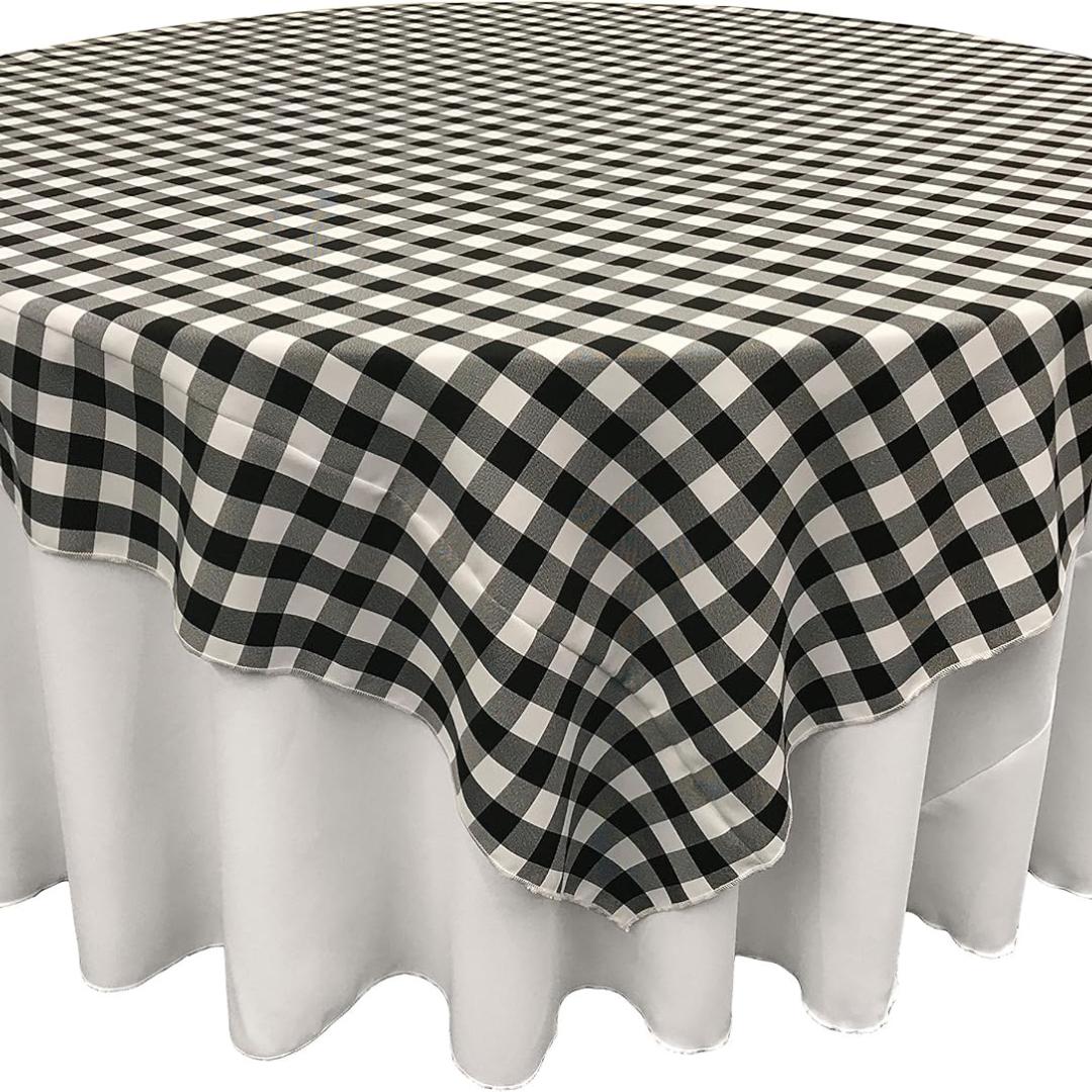 WHITE/BLACK - Gingham Overlay - Checkered Tablecloth for Parties - Farmhouse Tablecloth - Spring Tablecloth - Picnic Tablecloth
