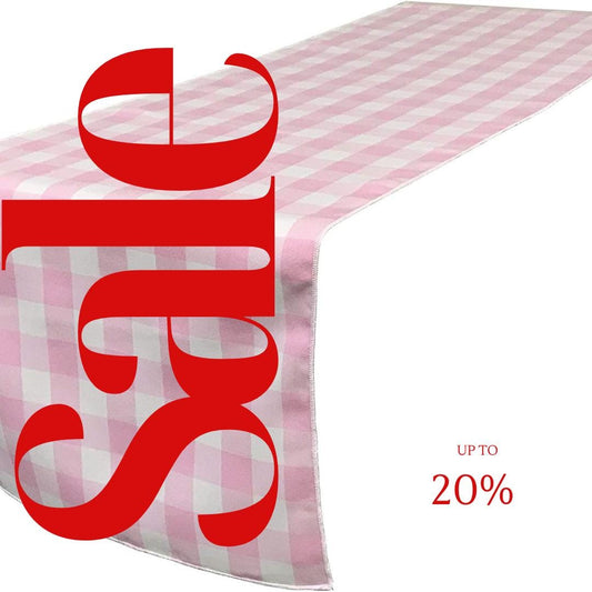 14" Wide Polyester Poplin Gingham, Checkered, Plaid Table Runner (White & Light Pink, 14" Wide x 90" Long) for Party Sweetest Day Wedding