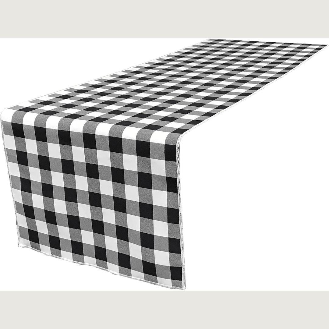 14" Wide Polyester Poplin Gingham, Checkered, Plaid Table Runner (White & Black , 14" Wide x 90" Long) for Party Sweetest Day Wedding