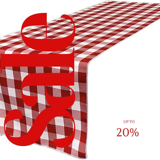 14" Wide Polyester Poplin Gingham, Checkered, Plaid Table Runner (White & Red , 14" Wide x 90" Long) for Party Sweetest Day Wedding