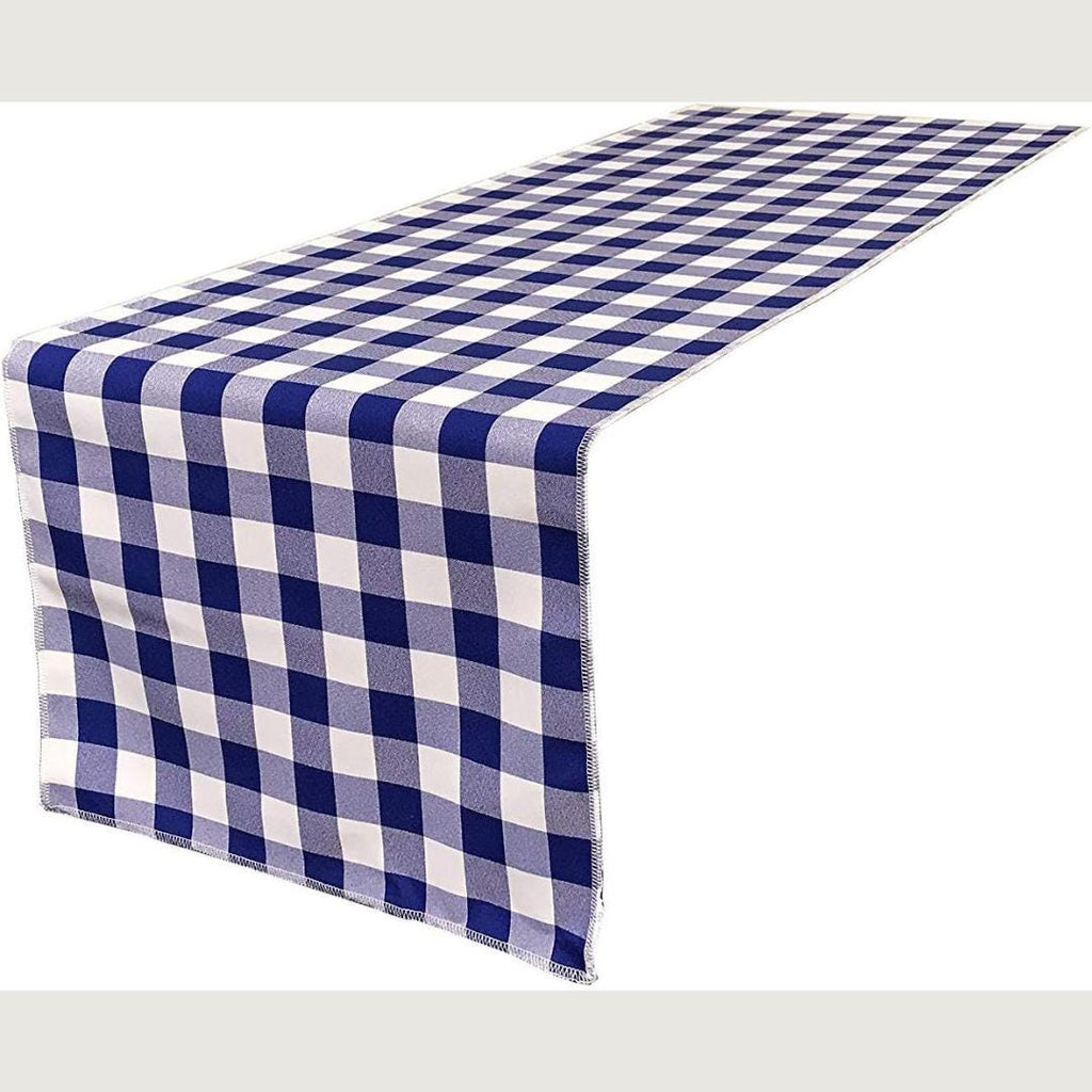 14" Wide Polyester Poplin Gingham, Checkered, Plaid Table Runner (White & Royal Blue , 14" Wide x 90" Long) for Party Sweetest Day Wedding
