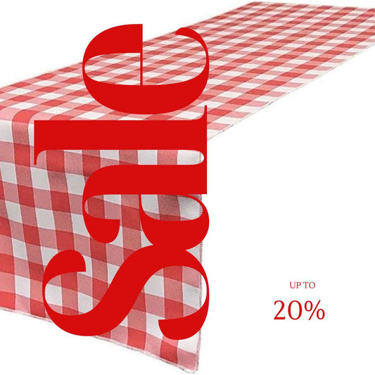 14" Wide Polyester Poplin Gingham, Checkered, Plaid Table Runner (White & Coral , 14" Wide x 90" Long) for Party Sweetest Day Wedding