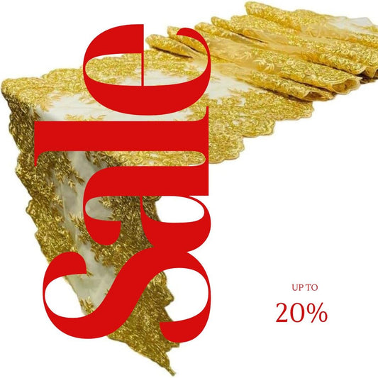 GOLD - 14" Wide X 90" Long Sequins Metallic Embroidered Lace on Mesh Fabric, Trim Lace, Table Runner