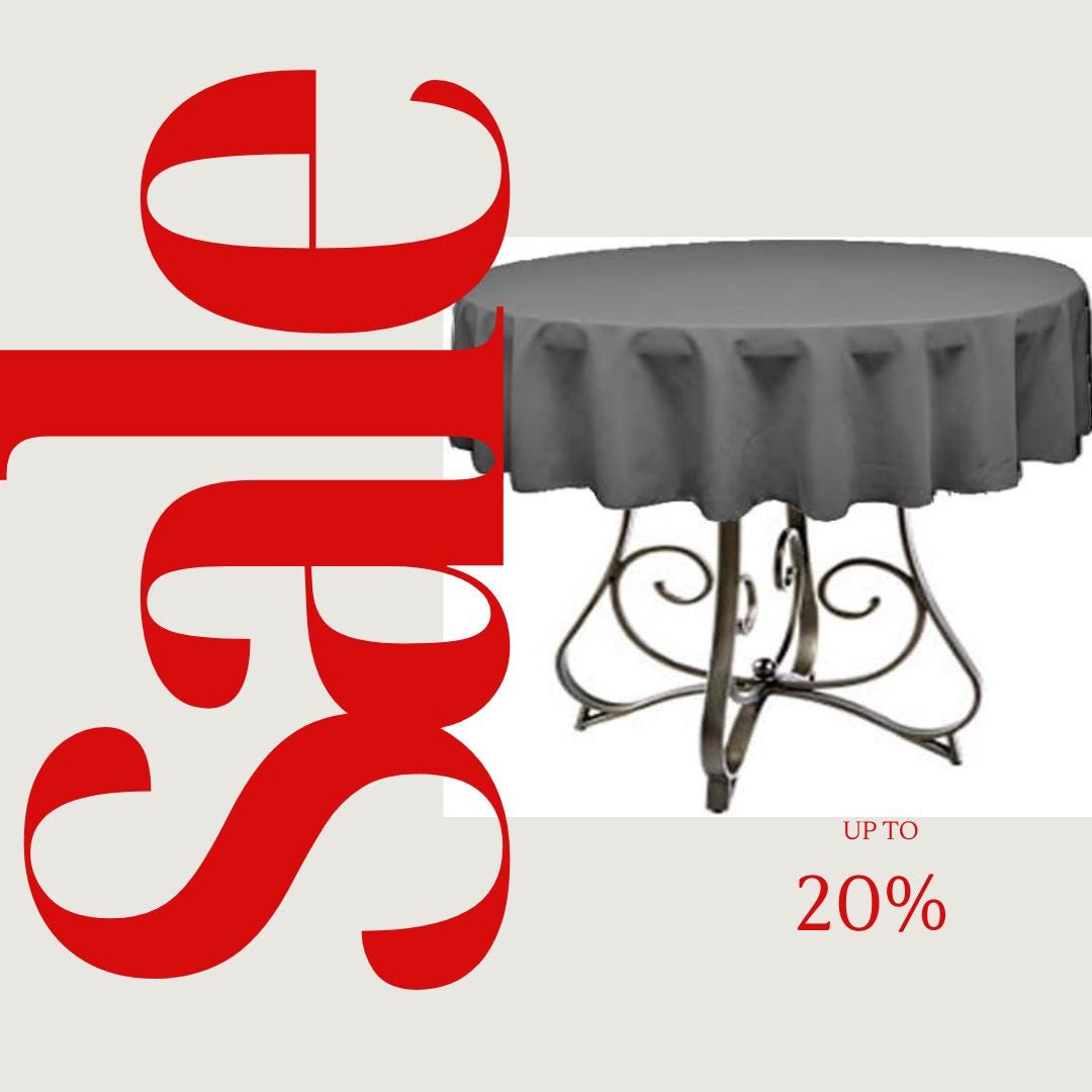 CHARCOAL - Polyester Poplin Washable Round Tablecloth,  Table Cover Fabric Table Cloth for Dinning, Kitchen, Party, Holiday