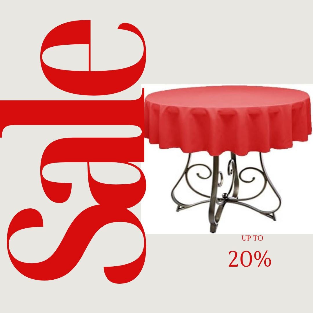 RED - Polyester Poplin Washable Round Tablecloth,  Table Cover Fabric Table Cloth for Dinning, Kitchen, Party, Holiday