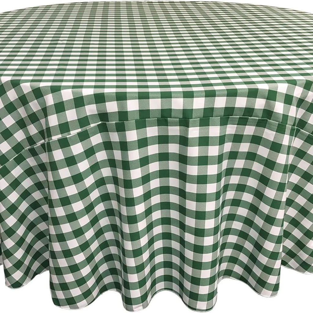 WHITE/HUNTER - Polyester Gingham Checkered Tablecloth - Round Table Cover Overlay for Wedding Birthday Party Baby Bridal Shower. Choose Size