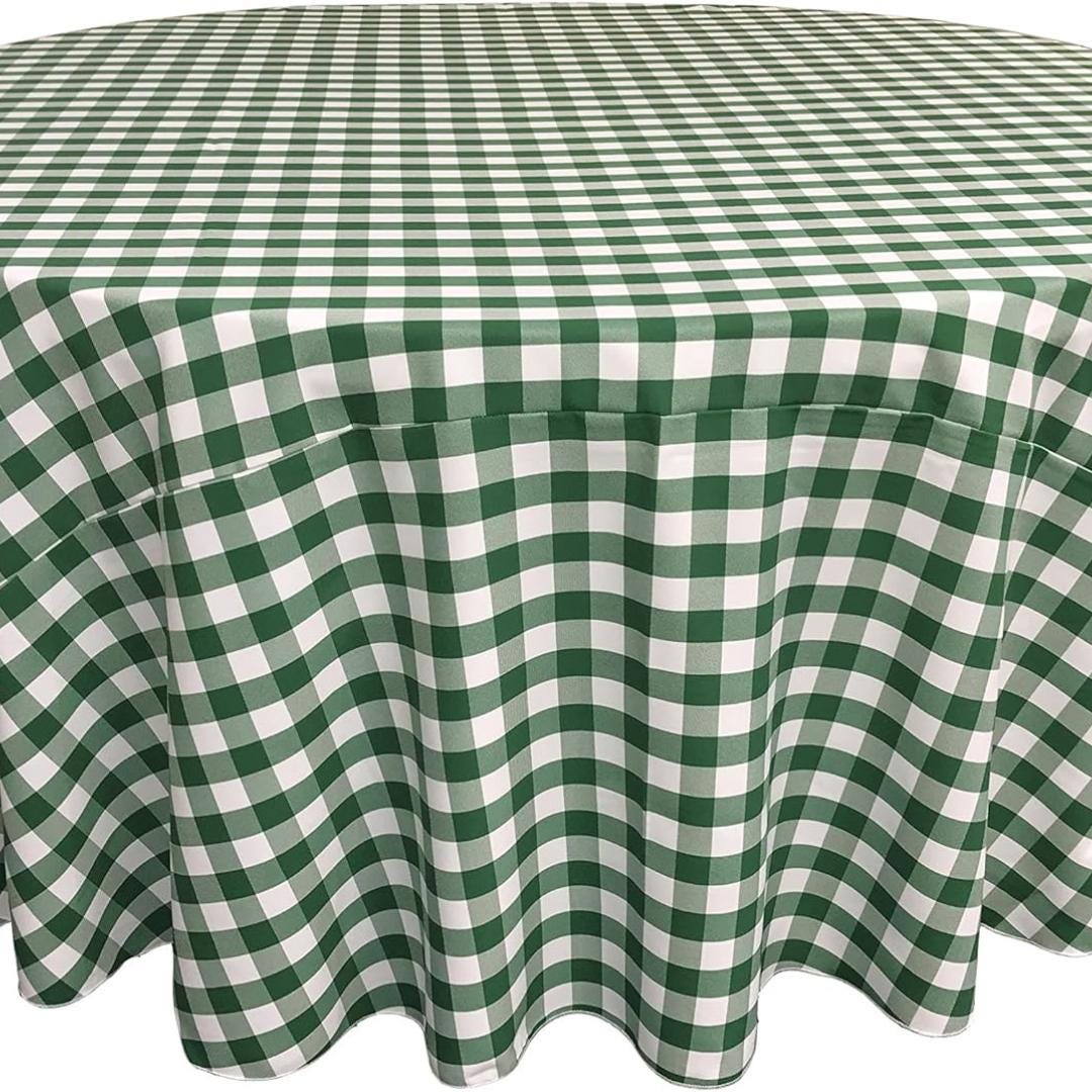 WHITE/HUNTER - Polyester Gingham Checkered Tablecloth - Round Table Cover Overlay for Wedding Birthday Party Baby Bridal Shower. Choose Size